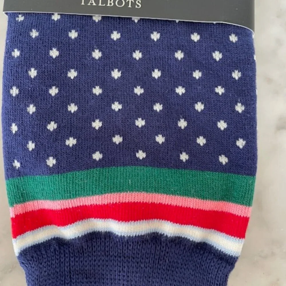 TALBOTS Dulce Stripe Dot Trouser Socks Blue White Polka Dot Woman 9-11
